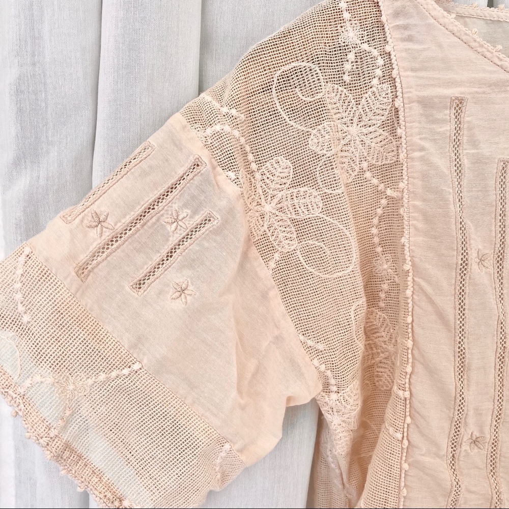 Zara cream embroidered silk / cotton blend top